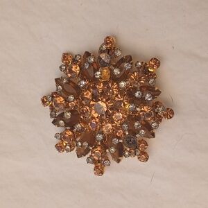 Elegant Gold and Brown Crystal Brooch Vintage Cottagecore Statement Piece Retro